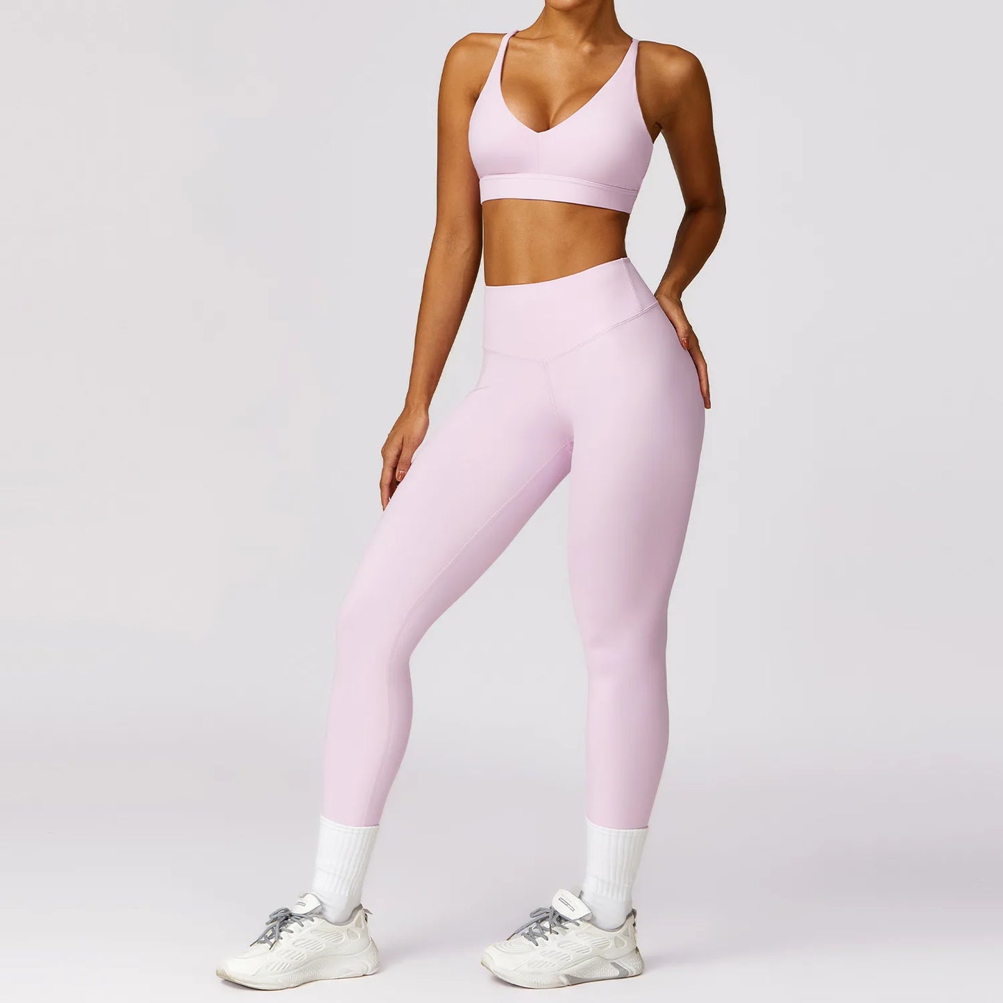 Yoga Set 2 Pieces Women Tracksuits Workout Sportswear Gym Clothing Fitness Long Sleeve Crop Top High Waist Leggings Sports Suits