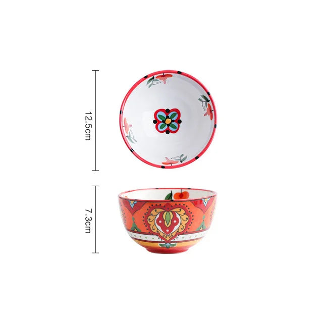 Creative Bowl Ceramic Bohemian Hand-Painted Rice Bowl  Instant Noodle Bowl Household Fruit Salad Bowl Kitchen Tableware