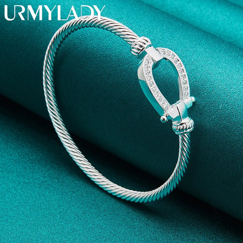 URMYLADY 925 Sterling Silver Horseshoe Buckle Bangle For Women Wedding Engagement Party Fashion Charm Jewelry