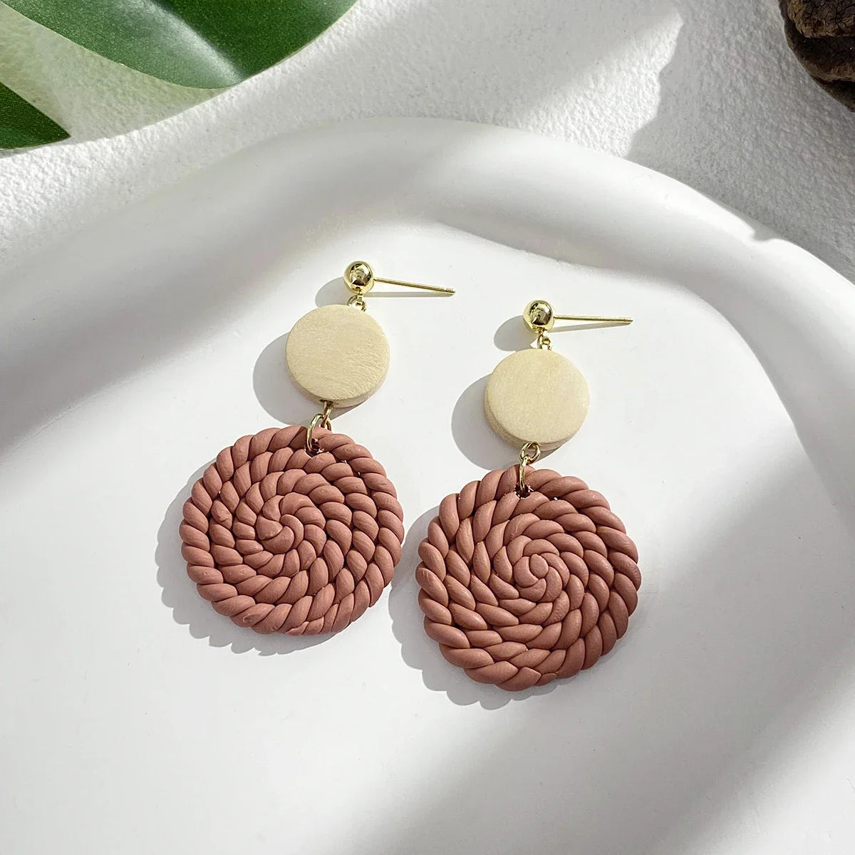 AENSOA Handmade Braided Flower Polymer Clay Earrings for Women Geometric Round Teardrop Floral Sweater Knit Earrings Jewelry