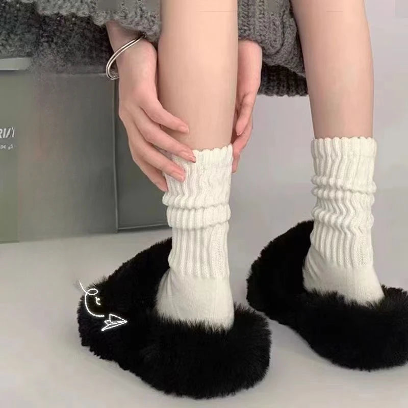 3 Pairs Fashion Cool Lolita Woman Cute Warm Socks Set Female Lady Autumn Winter Knitted Long Black White Socks For Women