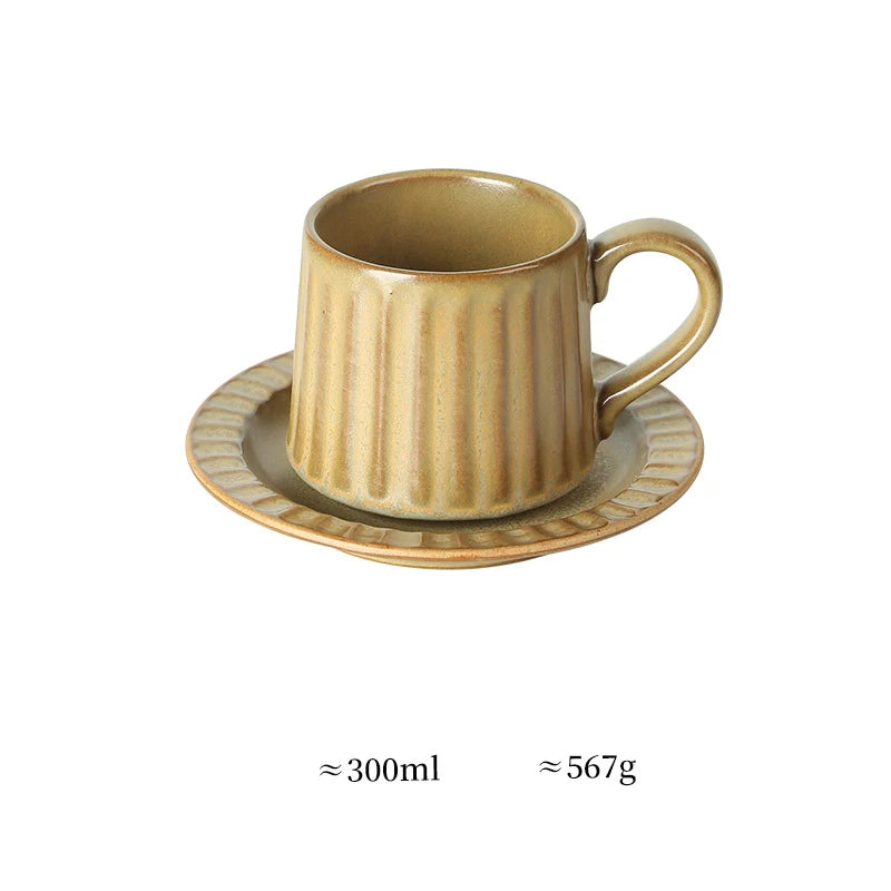 Ceramic Coffee Cup Set European American Roman Ear Hanging Flower Cups Restaurant Office Commercial Mugs Cup Plate Wholesale