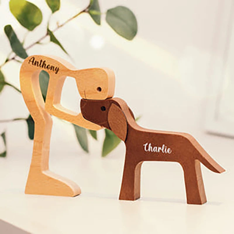 Personalized Custom Wooden Pet Carvings Cute Family Puppy Wood Dog Cat Craft Sculpture Table Ornaments Figurine Gift Pet Lovers Valentines Gift