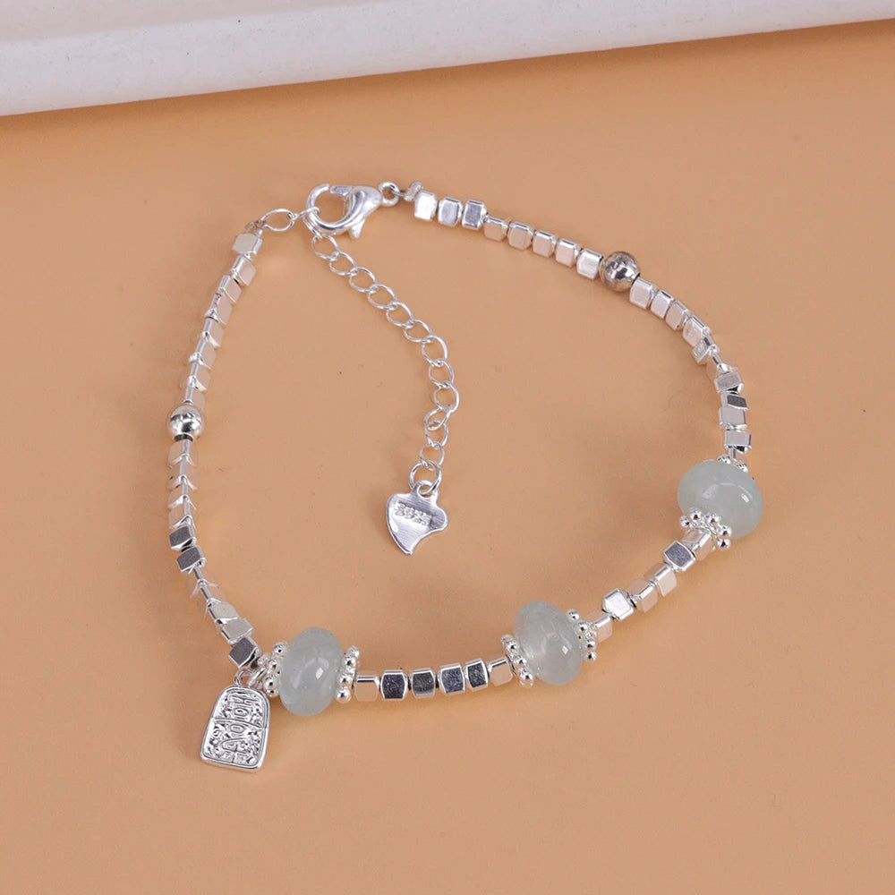 925 Sterling Silver Bracelet Colorful Beads Squares Asymmetric Geometric For Woman Girl Fashion Jewelry Gift Dropship Wholesale