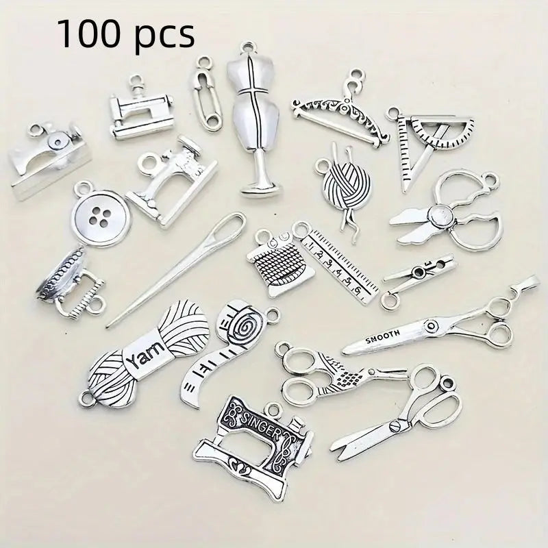 Mix 100/bag 100 vintage sewing machine small scissors hanger tape measure zinc alloy pendant necklace DIY jewelry pendant