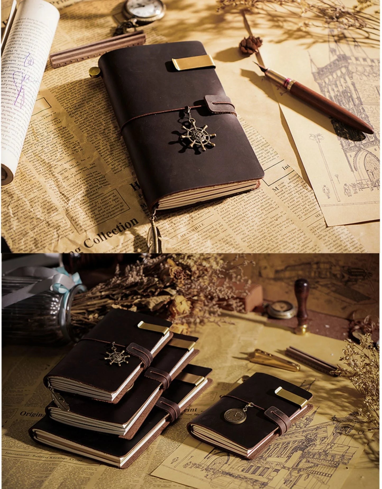 Genuine Leather Journal Traveler's Notebook Retro Handmade Diary Portable Sketchbook Cowhide Gift Planner Provide Engraved Logo