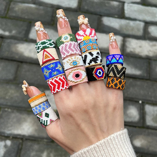 Fairywoo Beads Rings For Women Handmade Finger Ring Designer Luxury Jewelry Geometric Gothic Style Accessories Bohemia Rings