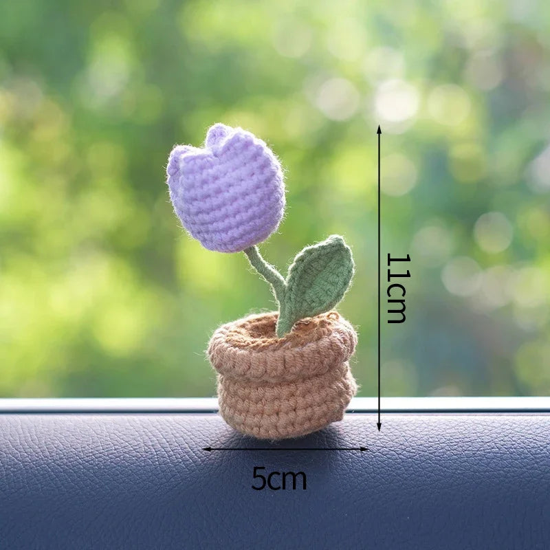 Sunflower Crochet Flowers Hand-knitted Tuilp Flower Potted Finished Crochet Woven Flowers Pot Mother's Day Gift Girasol