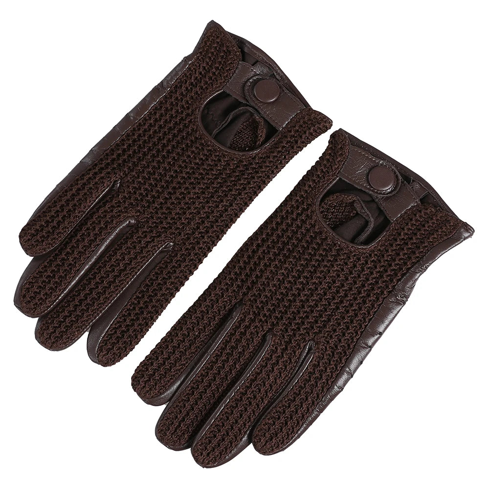 Men's Genuine Leather Driving Gloves motorcycle Fingerless Glove Sheepskin With Cotton Crochet