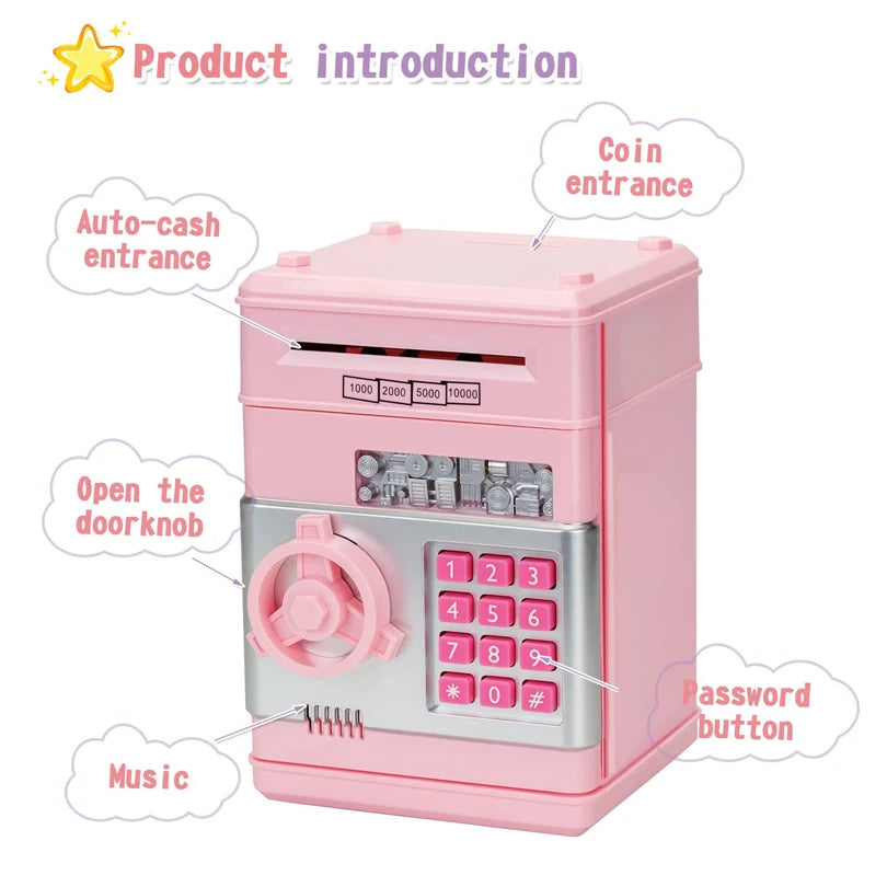 Creative Piggy Bank Automatic Mini Safe Coins Cash Saving Money Box Password Counter Code Key Lock Coin Bank ATM Child Gift