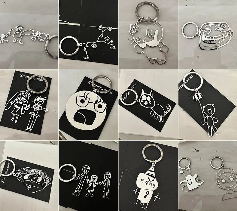 Customized Children Drawing Keychain Kids Artwork Personalized Custom Photo LOGO Car Keyring Key Chains Jewelry Kids Gifts Valentines Gift