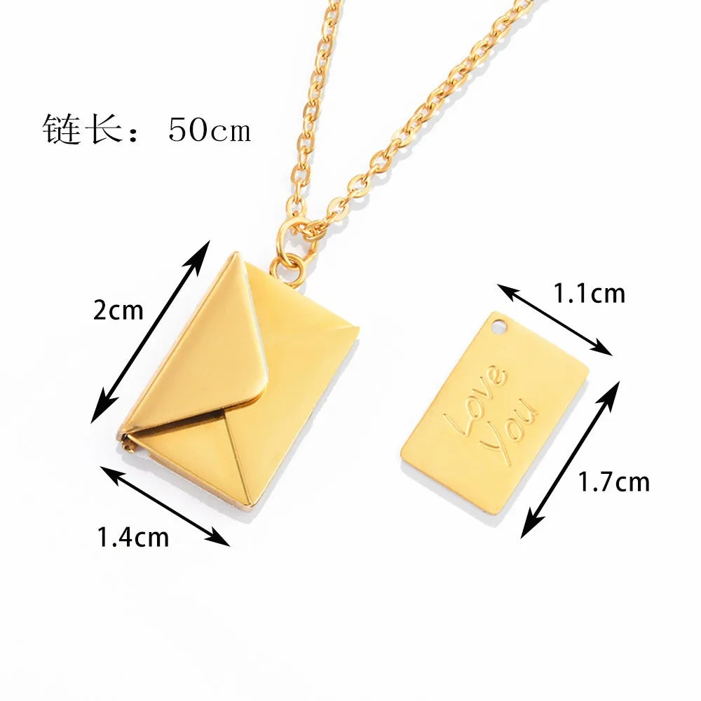 Envelope Love Letter Necklace for Women Stainless Steel Love You Gift Message Engraved Jewelry Pendant Couples and Family Valentines Gift