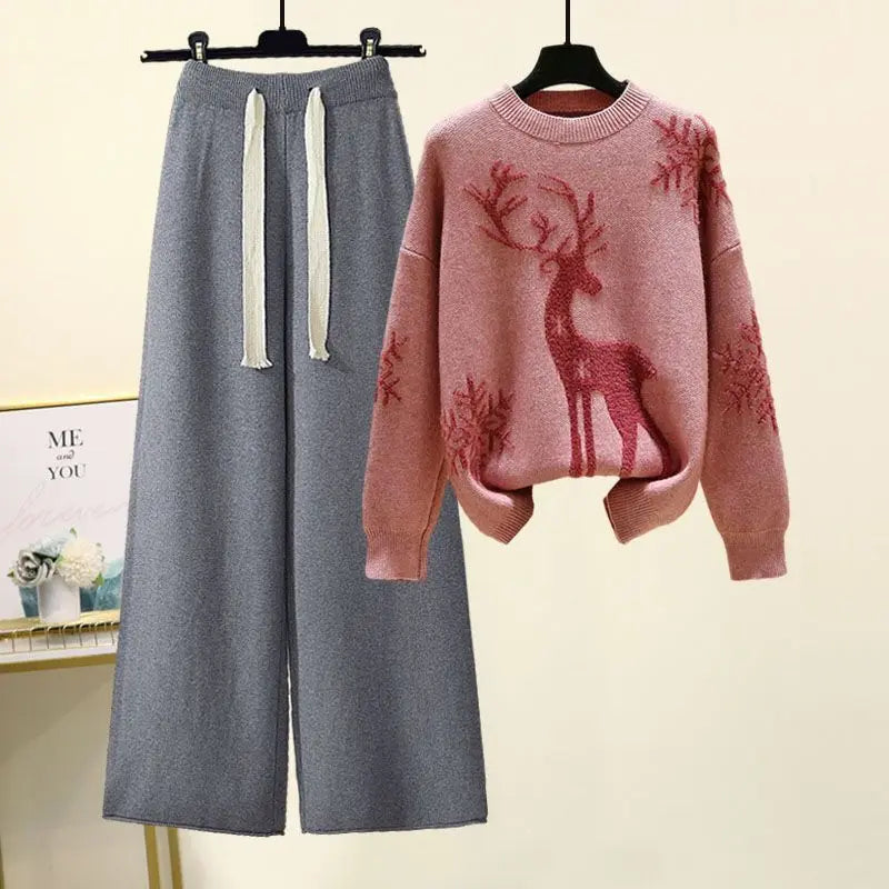 Autumn and Winter Set Women's New Western Style Knitted Sweater Women's Loose and Slimming Casual Pants Two Piece Set Fashion