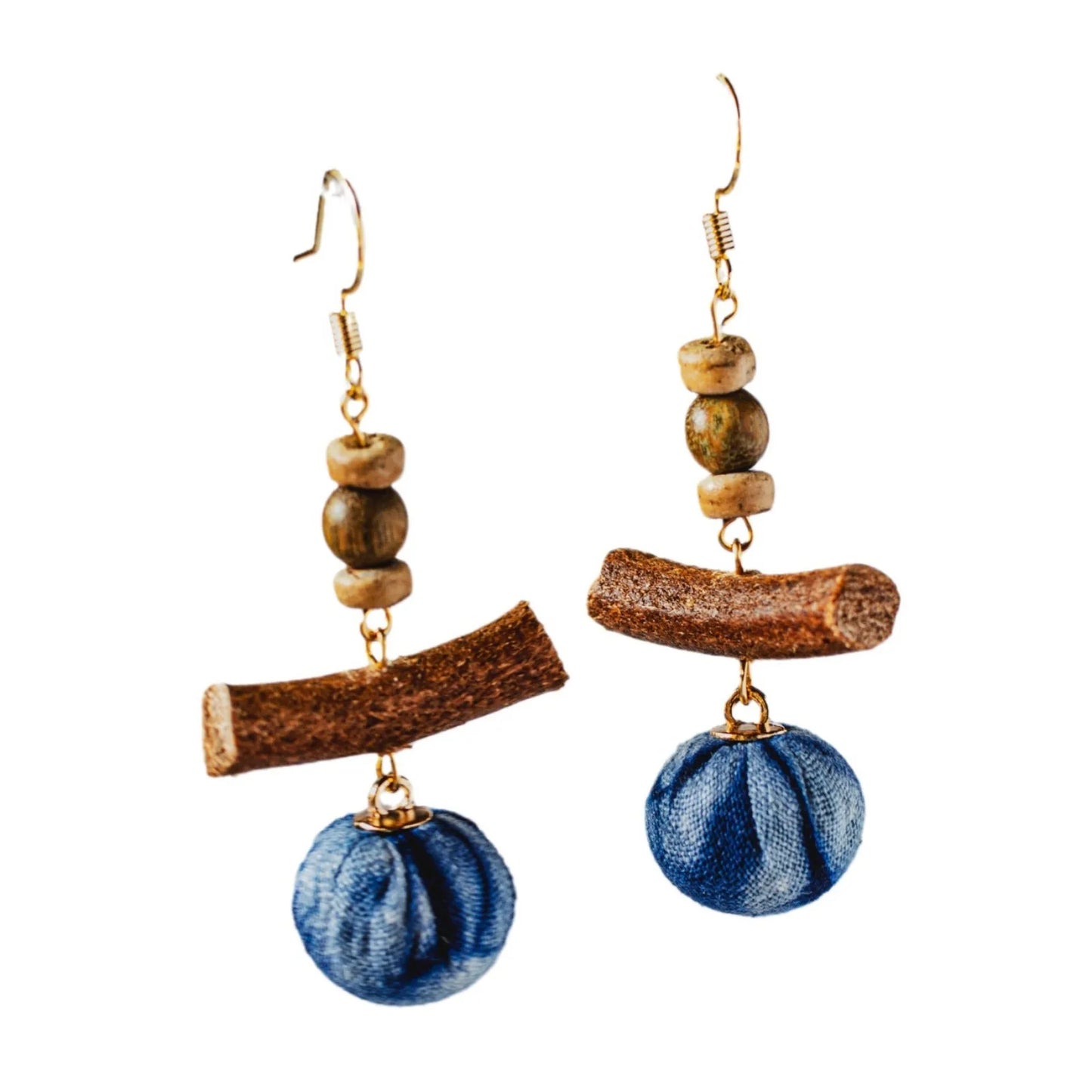 A pair of handmade indigo tie dye earrings with a shabby style, Chinese retro and ethnic style Women's Accessories