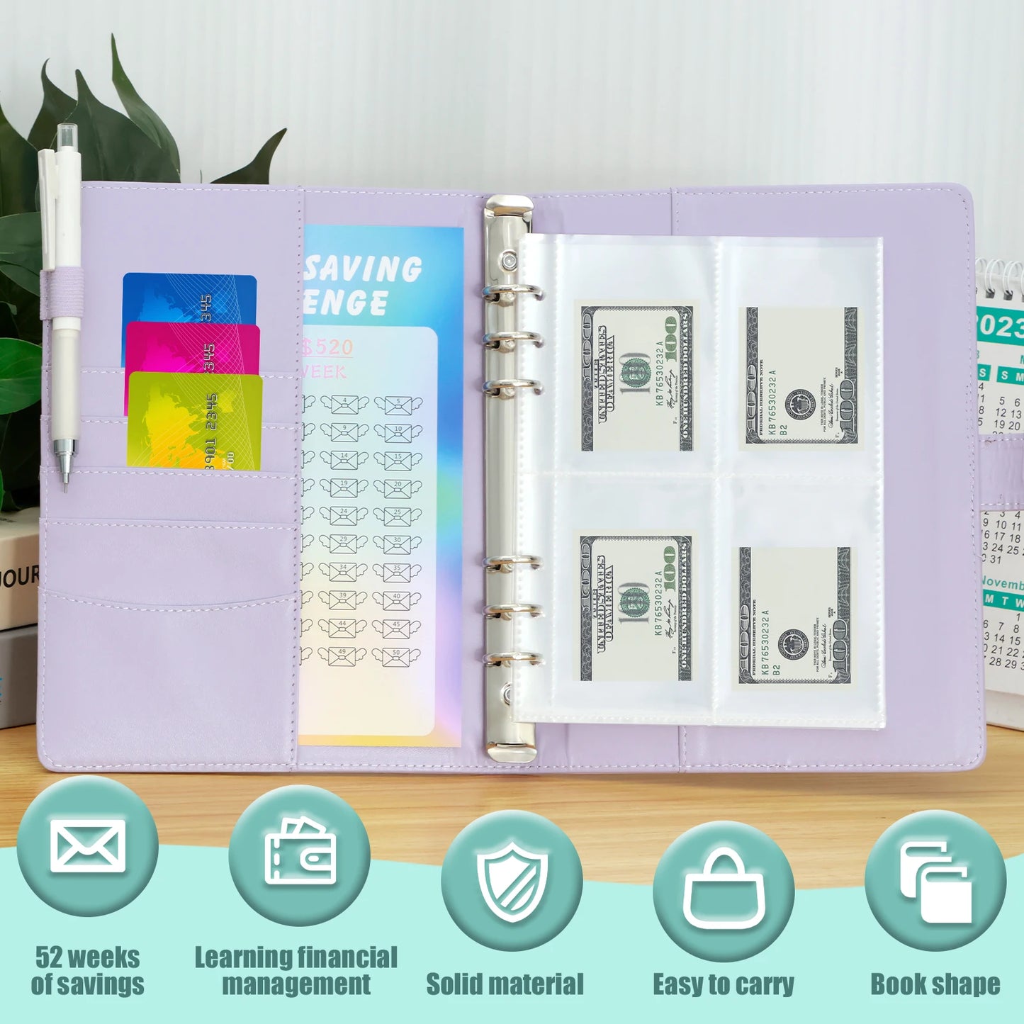 52 Week Money Saving Challenge Binder Reusable PU Budget Binder Book with Cash Envelopes and Stickers Money Saving Binder