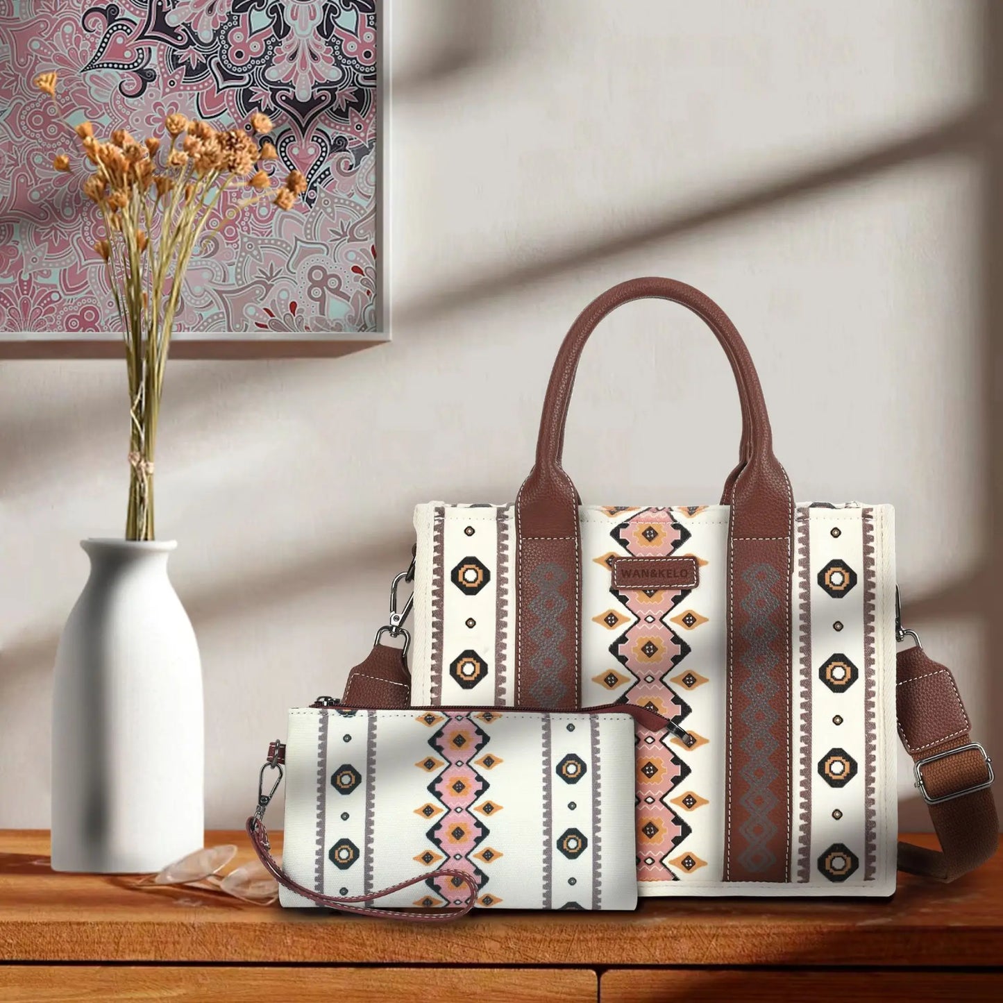 Women Canvas Western Printed Tote Handbag Large Capacity Shoulder Boho Aztec Bags New Wrangler Cowgirls Commuter Shopping Purse