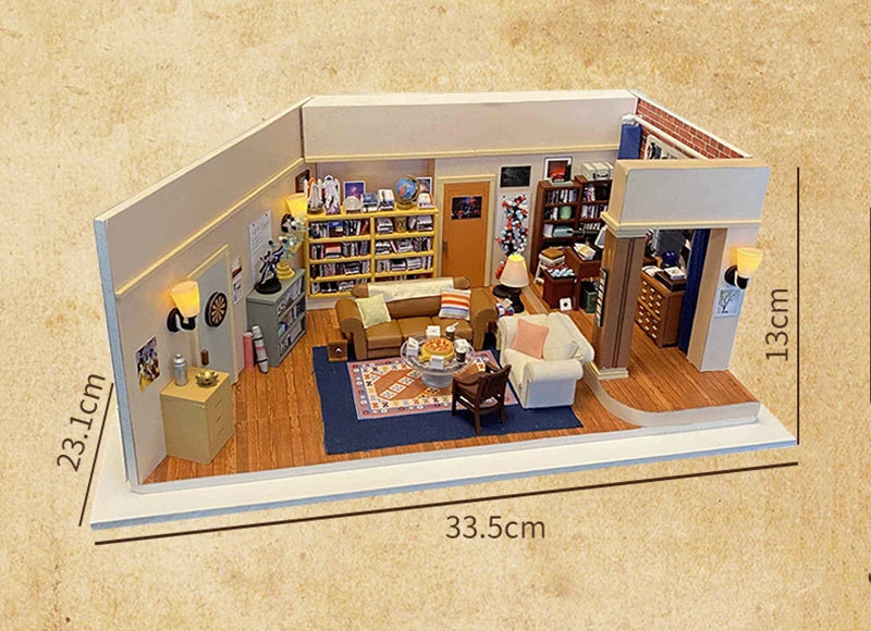 DIY Wooden Joey‘s Apartment Casa Miniature Building Kits Bookend With Lights Assembled Bookshelf Home Decoration Friends Gifts