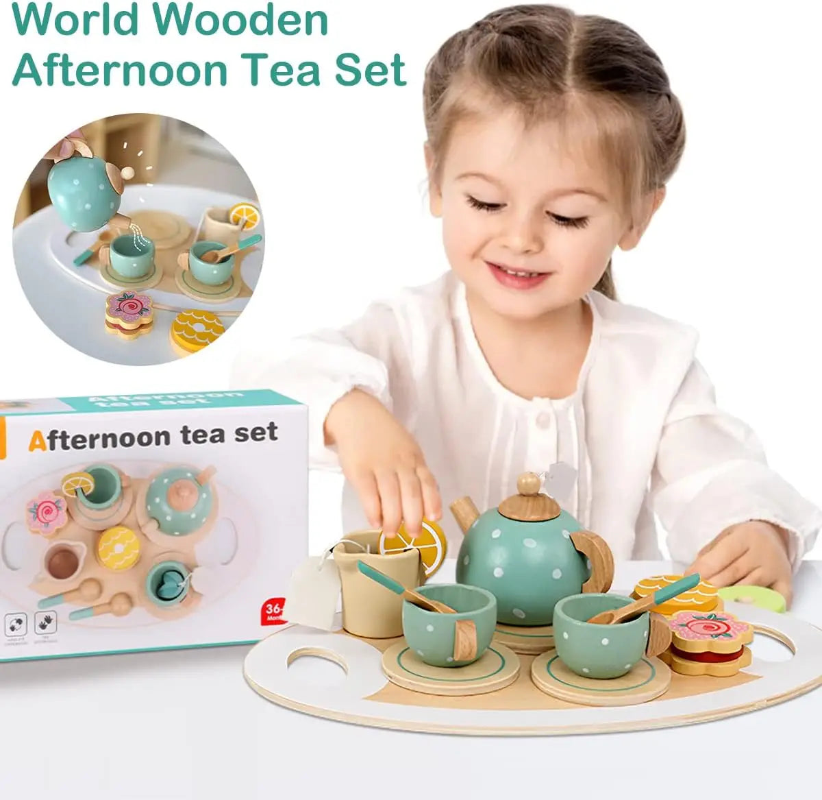 Kids Wooden Toy Ice Cream Counter Playset Tea Party Set Toy Montessori Pretend Play Kitchen Toy Role Play Game for Children Gift