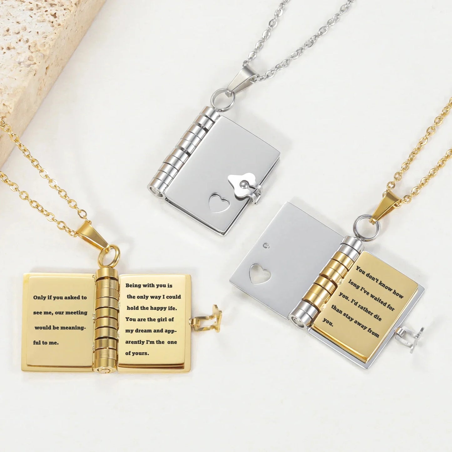 MYLONGINGCHARM Personalized Book Pendant Necklace Custom Multi-page Book Pendant Engrave Love Words Necklace Valentines Gift