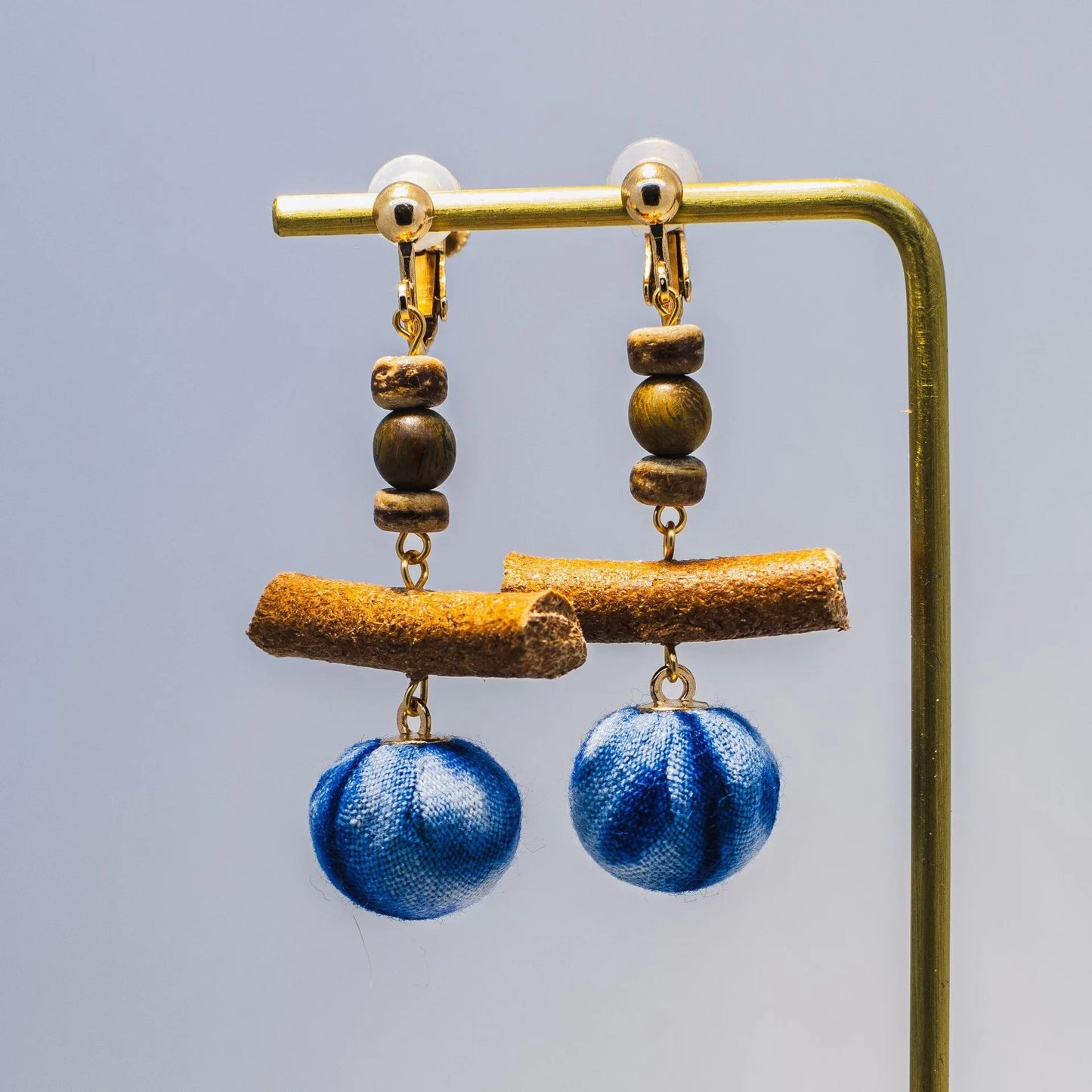 A pair of handmade indigo tie dye earrings with a shabby style, Chinese retro and ethnic style Women's Accessories