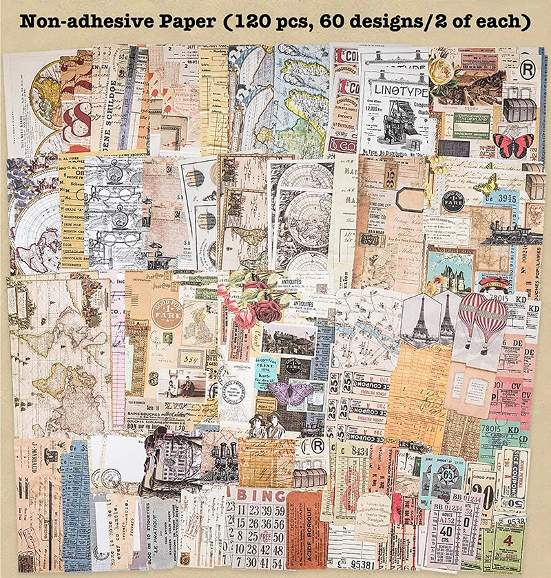 200 Pcs Vintage Traveling Pack Decoupage Paper Junk Journal Kit Scrapbook Planner Sticker Supplies for Art Journaling