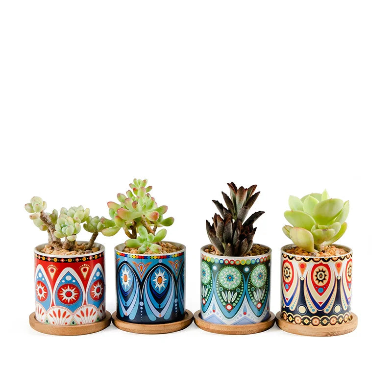 Marble Fleshy Flowerpot European Fleshy Small Fleshy Garden Decoration Breeding Station Living Room Cylindrical Clay Flowerpot