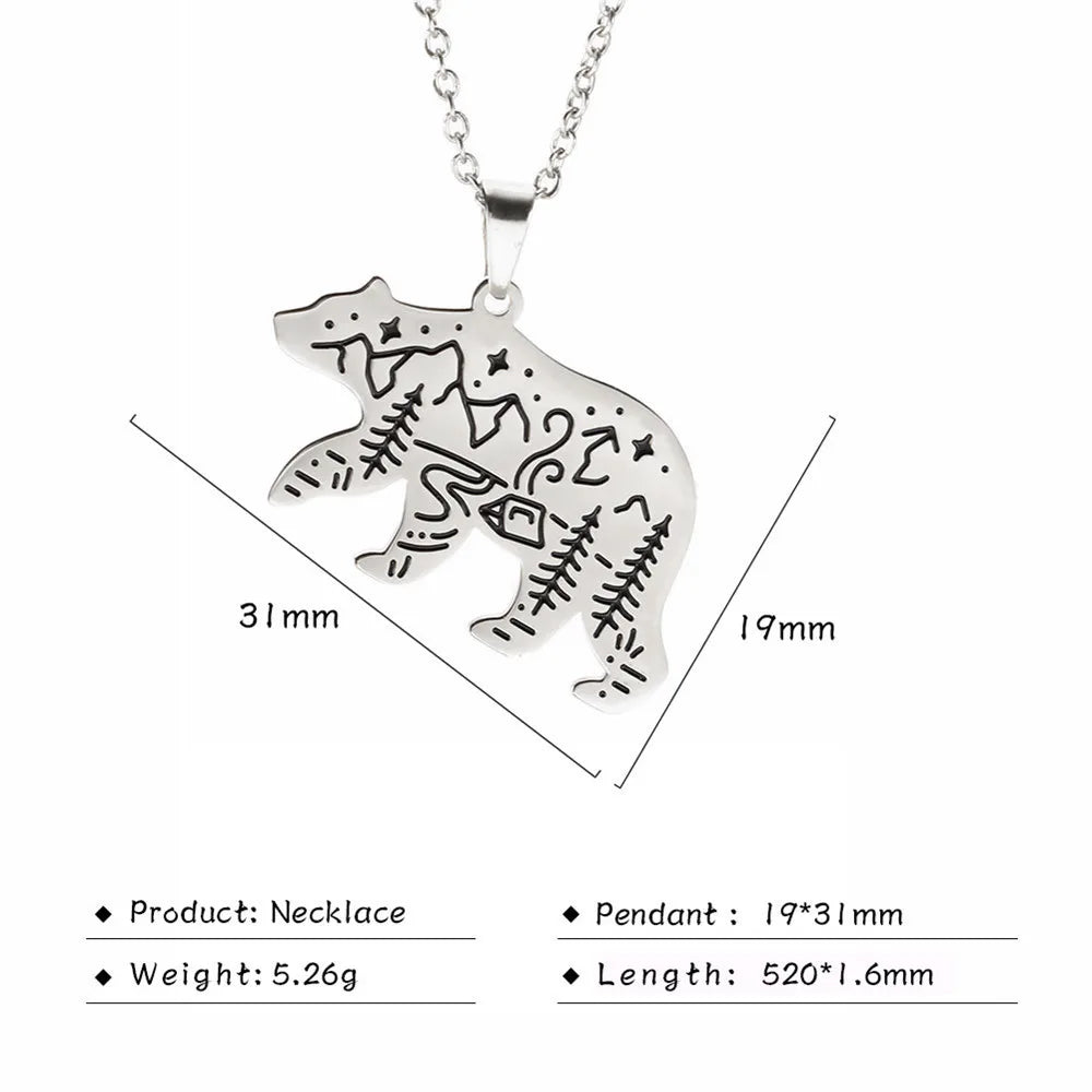 Stainless Steel Animal Pendant Necklace Rabbit Bear Eagle Dog Fox Wolf Scenery Moon Sun Tree Chain Necklaces Jewelry for Women