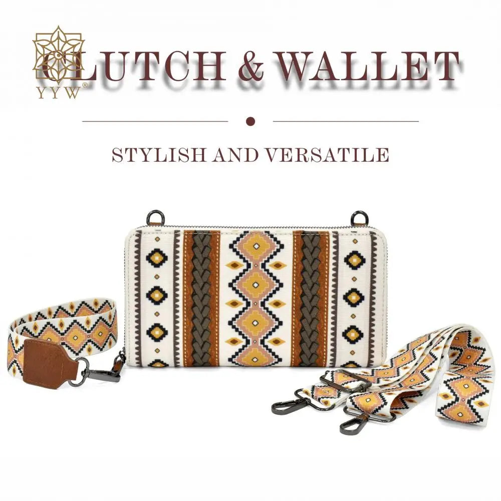 Cowgirls Wallet Purse Casual Women Western Aztec Clutch Wristlet Wallet with Credit Card Holder Envelope Bags Shoulder Handbag