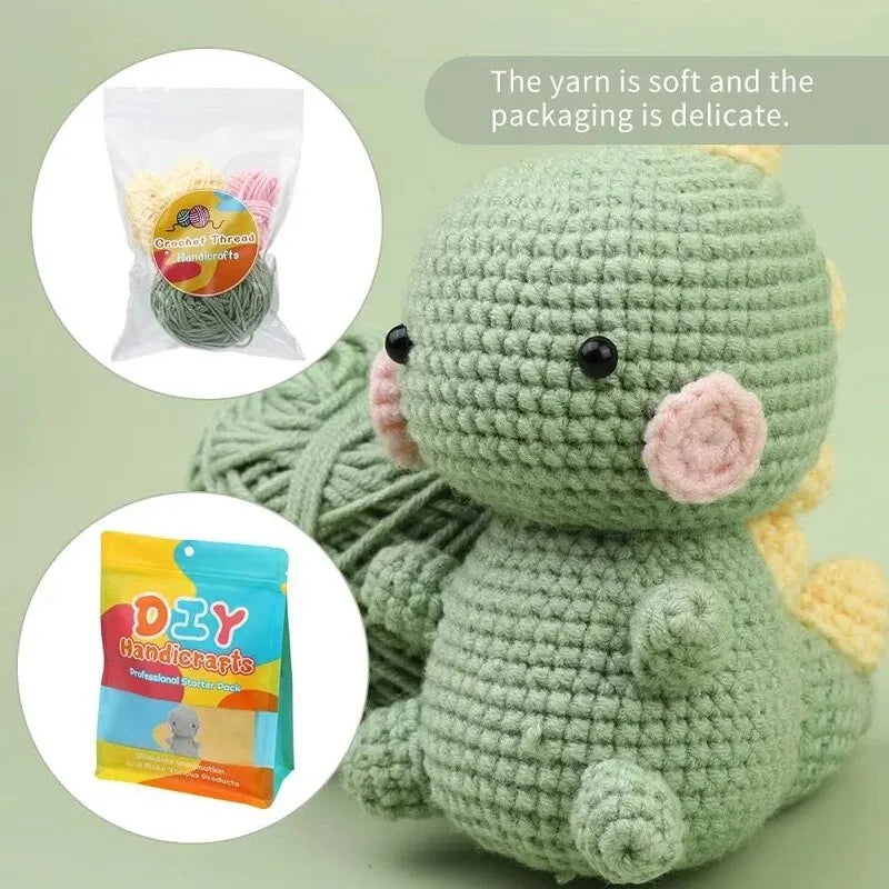 BUDDUR Dinosaur Crochet Knitting Kit With Instruction And Cotton Yarn Thread For Doll Making DIY Handmade Craft Accessories Set