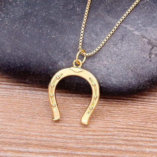 Nidin Ins Popular Fashion Classic Horseshoe Pendant Necklace Lucky Cute U Shaped Women Wedding Collier Gift Special Jewelry