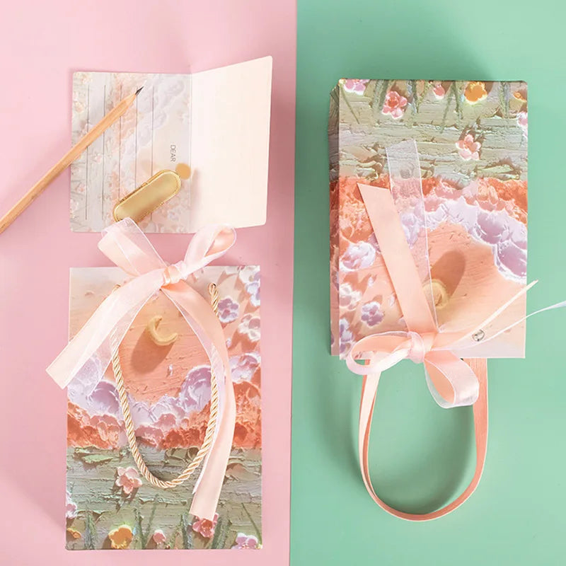 Flower Gift Packaging Bag 3D Cloud Oil Painting Paper Bag Valentine'S Day Birthday Wedding Party Favor Bag Clothes Store Handbag