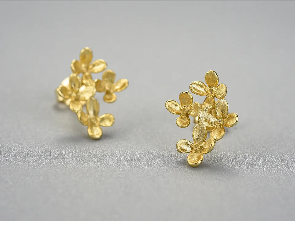 Lotus Fun Unusual Luxury Osmanthus Flowers Stud Earrings for Women Real 925 Sterling Silver 18K Gold Wedding Fashion Jewelry