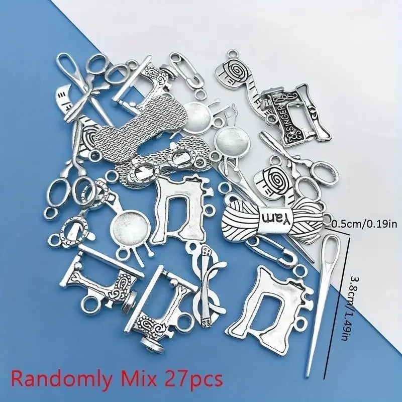 Mix 100/bag 100 vintage sewing machine small scissors hanger tape measure zinc alloy pendant necklace DIY jewelry pendant