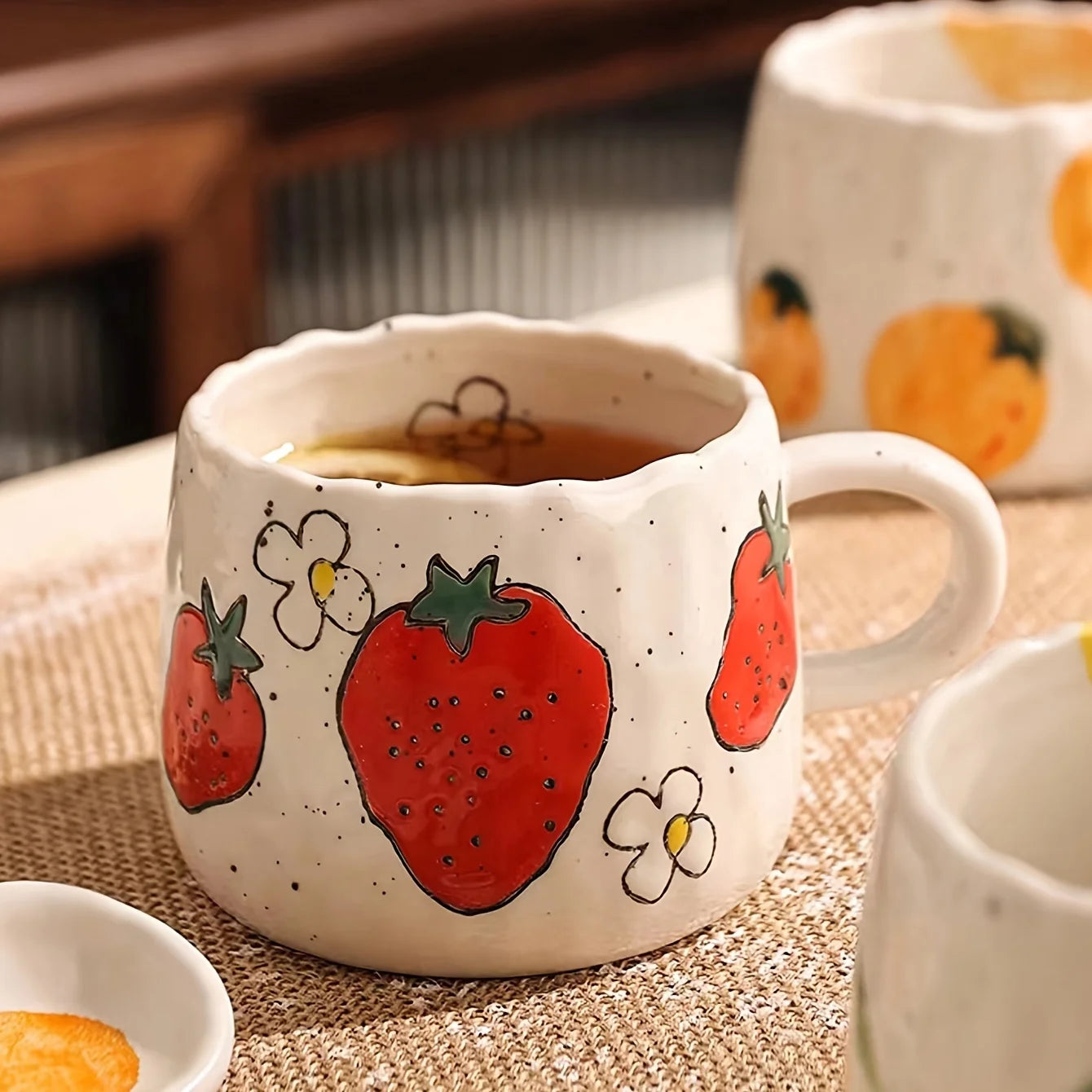 1pc 300ml Vibrant Fruit Themed Ceramic Coffee Mug All Occasions Gift Children's Porcelain Cup Breakfast Cup and Plate Drinkware