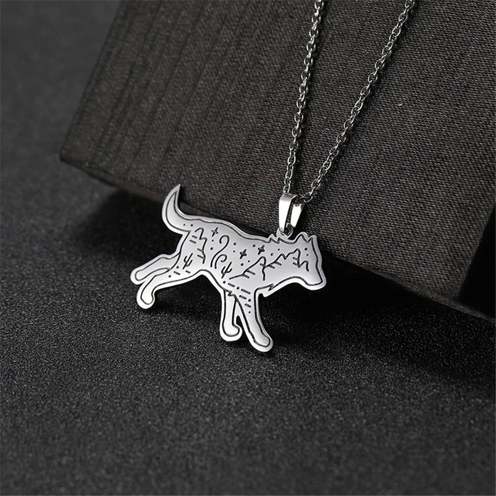 Stainless Steel Animal Pendant Necklace Rabbit Bear Eagle Dog Fox Wolf Scenery Moon Sun Tree Chain Necklaces Jewelry for Women