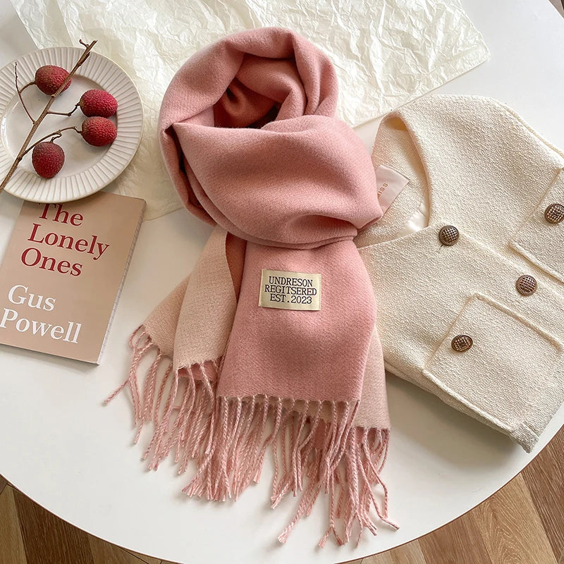 2023 New Fashion Cashmere Scarf Warm Winter for Women Korean Style Knitted Solid Color Double Sided Wraps Neckerchief