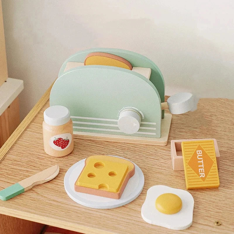 Wooden Kitchen Pretend Play Toy Tea Party Set for Little Girls Coffee Maker Set Cake Ice Cream Tea Playset for 3 4 5 6 Ages Girl