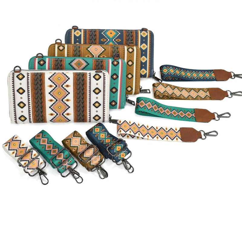 Fashion Bohemian Cowgirl Wallet Purse for Women Western Aztec Ethnic Clutch Wristlet Wallet with Credit Card Holder Shoulder Bag