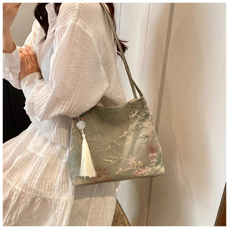 Exquisite Retro Embroidery Shoulder Bags High Quality Sense of Luxury Unique Design Tote Bags for Women 2024 Hot Chinese Style