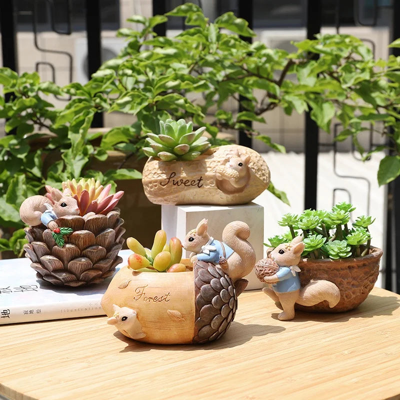 Cute Rabbit Shape Resin Flowerpot Decorative Animal Succulent Flower Pot Garden Planting Pot Desktop Ornaments Garden Planter