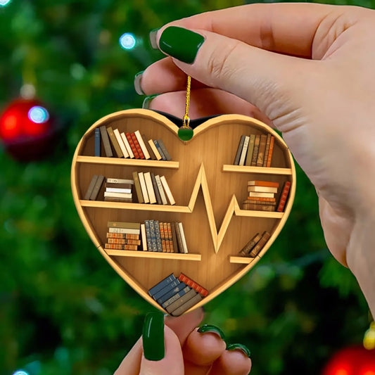 Book Lovers Heart Shaped Bookshelf Pendant Acrylic Craft Crystals Hanging Room Ornament Christmas Beard Decorations Car decor