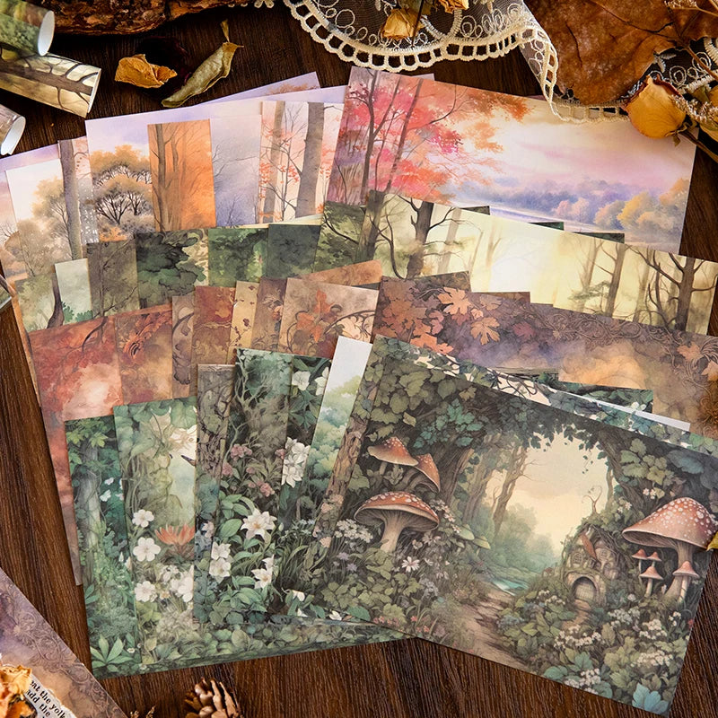 32pcs/pack Forest Landscape Material Paper Scrapbooking Junk Journal Creative Stationery DIY Deco Journal Stationery Supplies