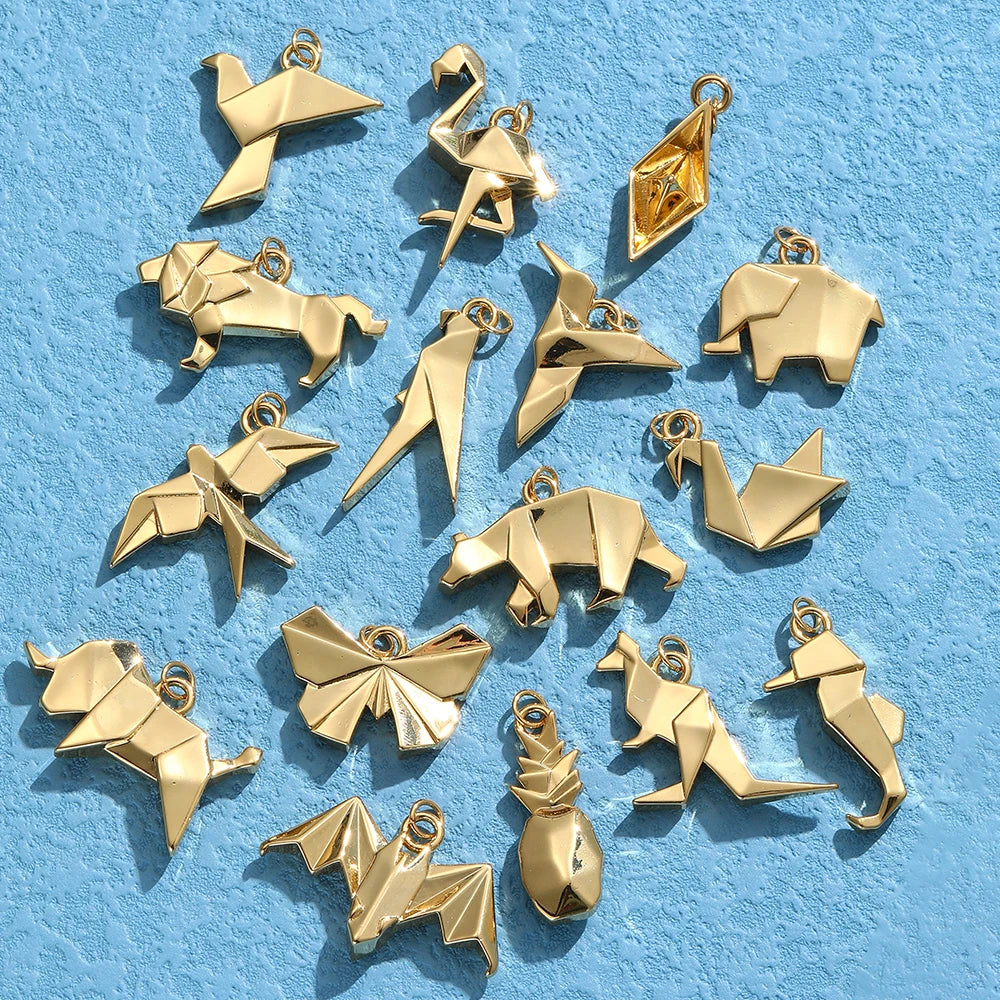 Origami Bird Lion Dog Dove Elephant Butterfly Charms for Jewelry Making Supplies Gold Color Dijes Diy Bracelet Earring Necklace