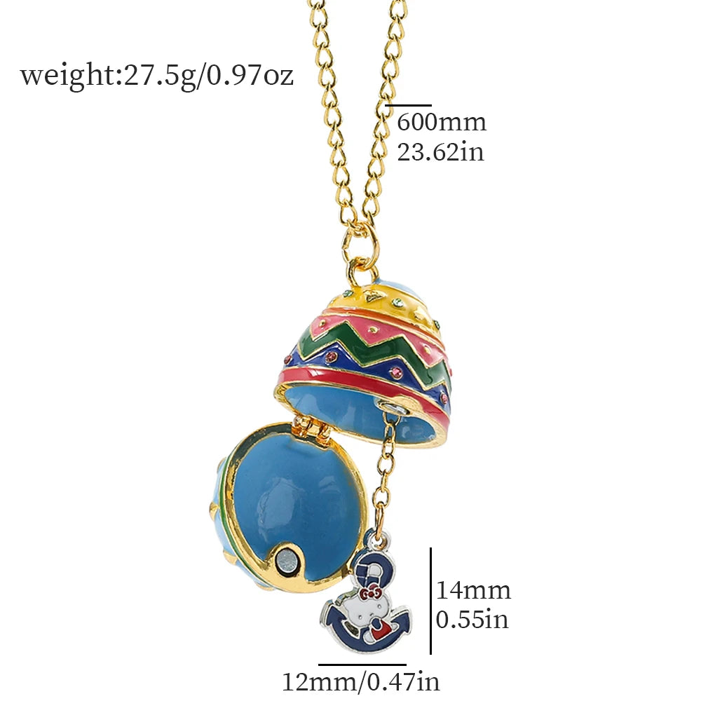 Handmade Enamel Faberge Easter Christmas Eggs Pendant Jewelry Cute Y2k Hello Kitty Sanrio Necklace Mystery Gifts for Women Girl