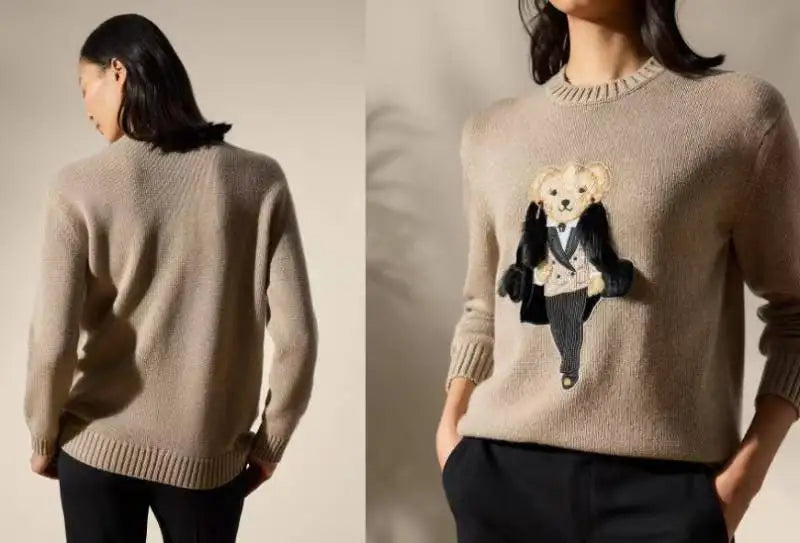 2025 New Rl High End Fashion O-Neck Loose Autumn Winter Warm Cashmere Knit Unisex Pullover Women's Ralphs Bear Sweater Jacket