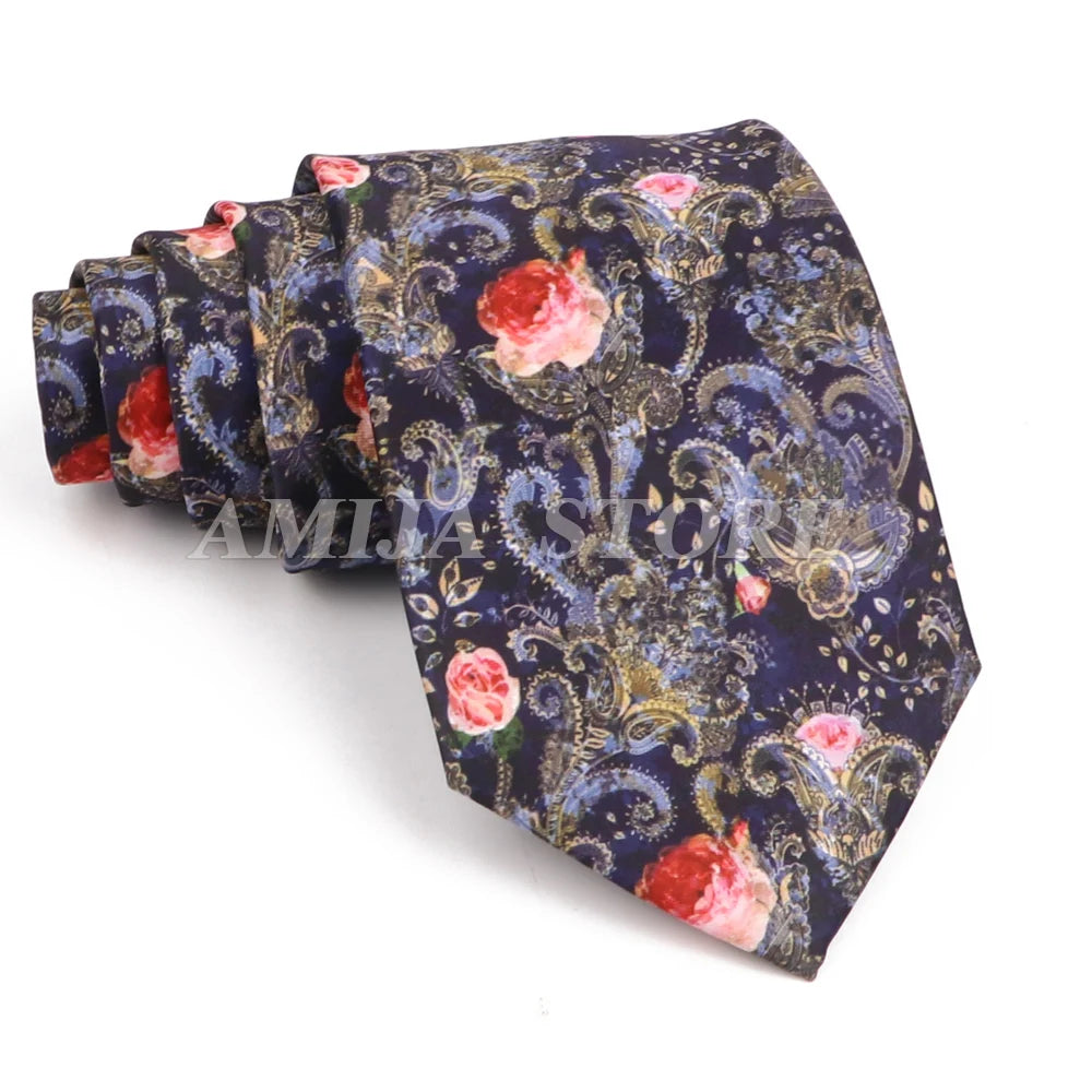 Vintage Imitation Silk Ties Men's Fashion 8cm Graffiti Painting Floral Necktie For Men Wedding Business Soft Printing Tie Wed Gi