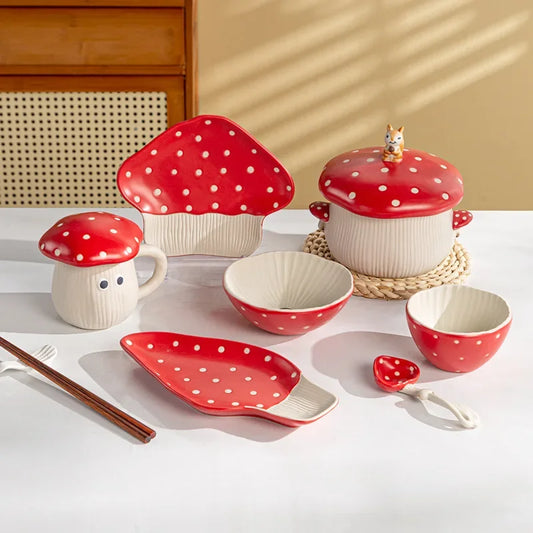 Cute Creative Plate Ceramic Mushroom Shape Restaurant Homehold Vegetable Fruit Cake Bread Dessert Plates Kitchen Supplies