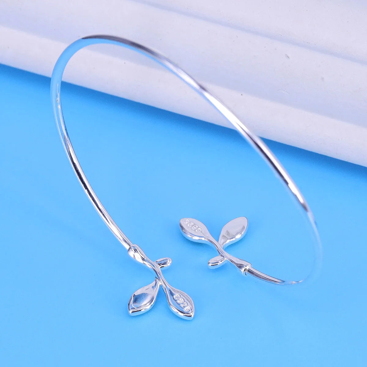 VENTFILLE 925 Stamp Silver Color Bangle for Women Green Opal Leaf Twigs Branch Jewelry Girls' Gift Dropshipping