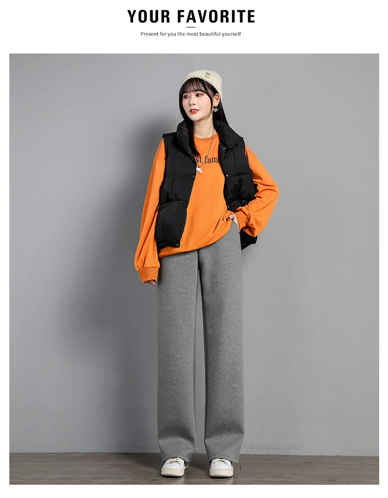 Women Warm Winter Plush Thick Pants Lambskin Cashmere Trousers High Waist Cotton Fleece Loose Female Wide Leg Pants PELEDRESS