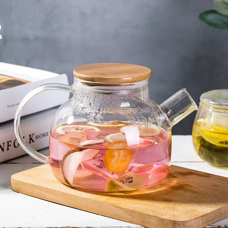 YWDL 1L/1.8L Borosilicate Glass Teapot Set Clear Teapots With Cup Removable Filter Spout Drinkware For Loose Leaf Blooming Tea